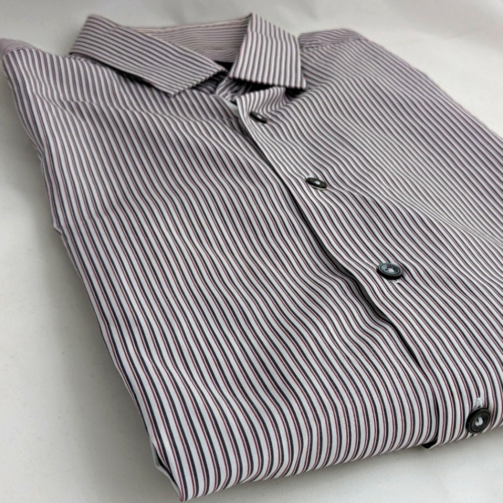 LANVIN made in Italy Red/Blue Stripe Men's Shirt, Long Sleeve, Button-Up